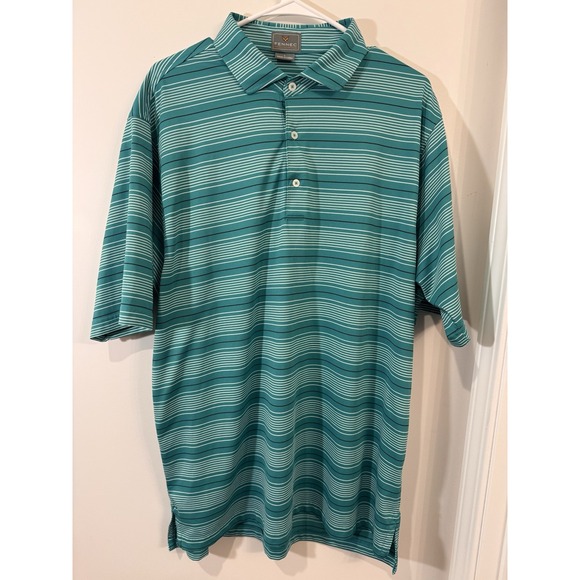 Fennec Golf Polo‎ Shirt Men Green Stripe White - L - Picture 2 of 8